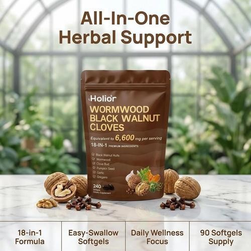 Holior Wormwood Black Walnut Clove Herbal Supplement 240 Softgels