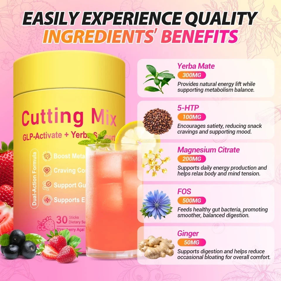 30 Stick Packs LeeFar Cutting Drink Mix – Berberine, Chromium,5-HTP, Yerba Mate
