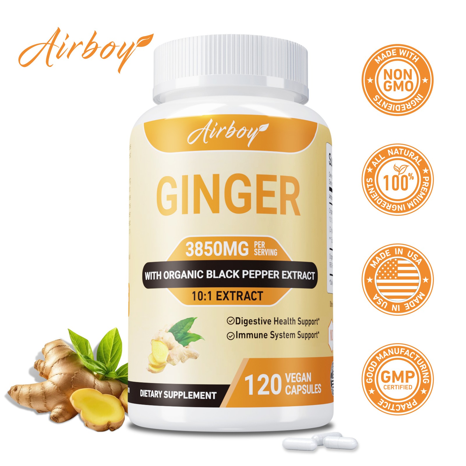 Organic Ginger 3850mg – Digestion, Nausea, Stomach Settler, Non-GMO, Gluten Free