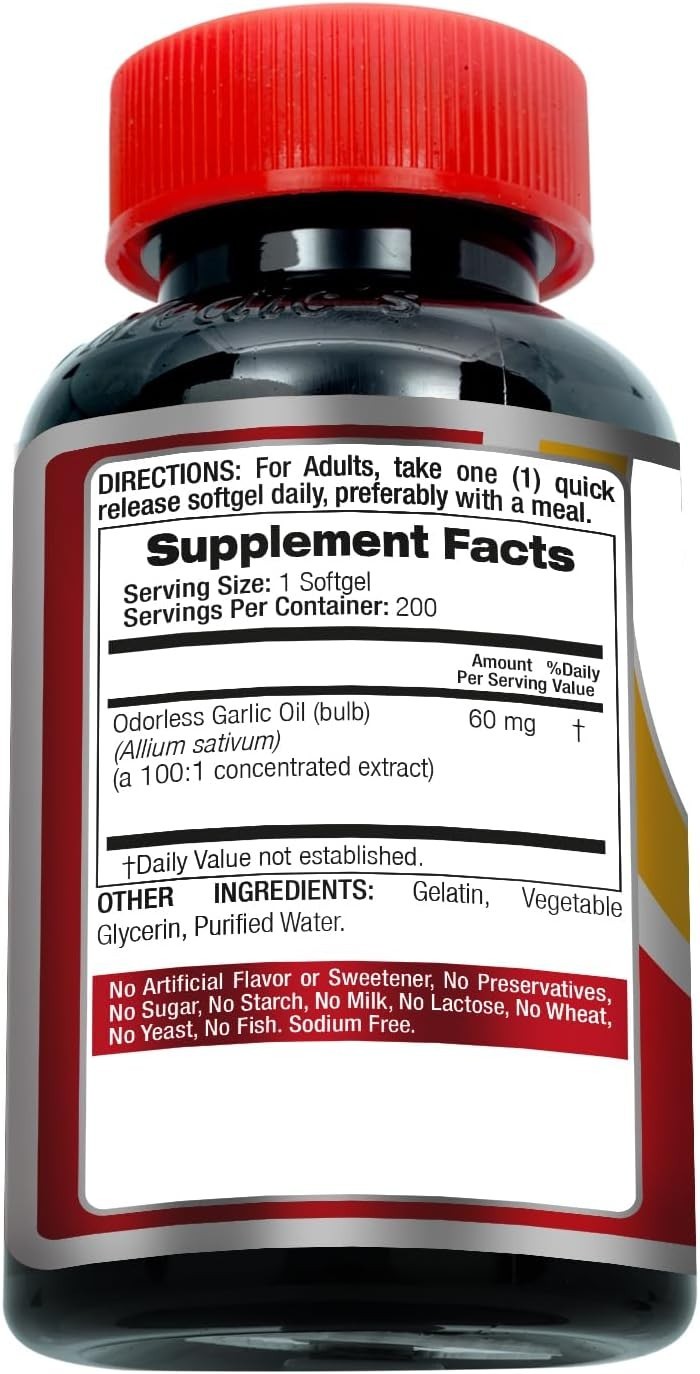 Garlic Pills 6000 mg Equivalent 200 softgels Organic Garlic 200 Capsules Garli