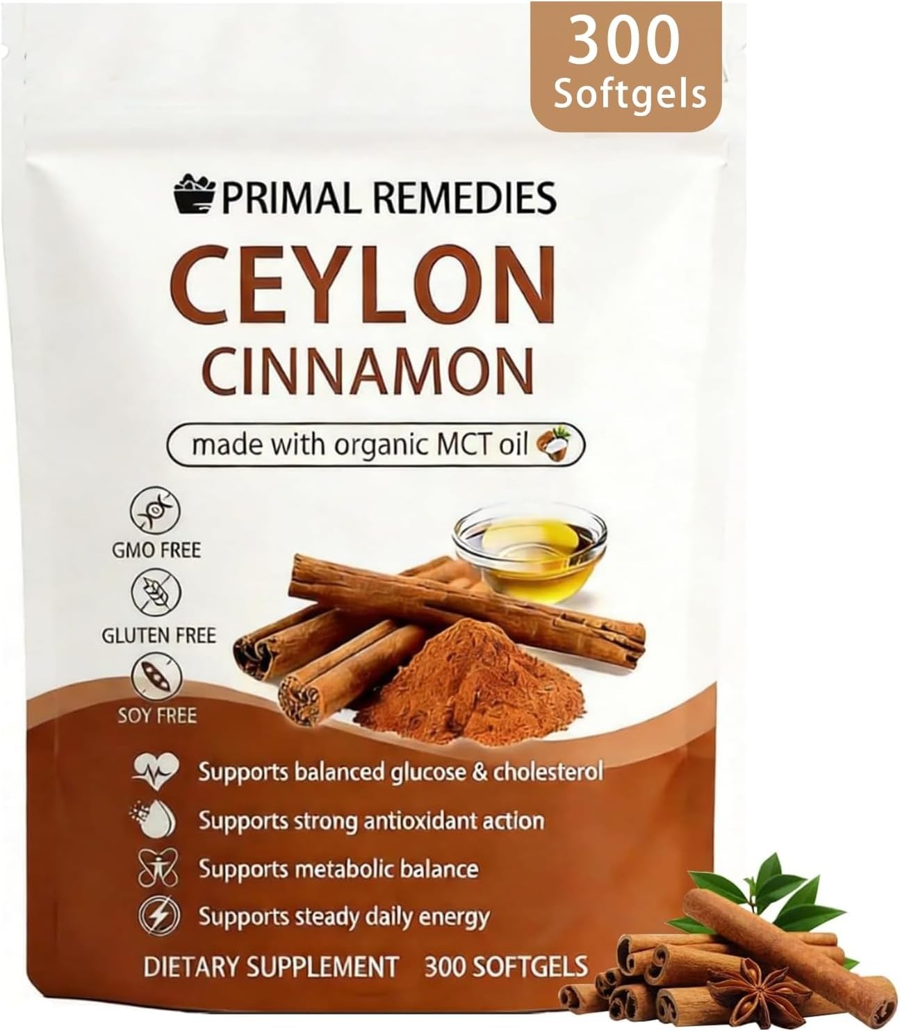 300 Softgels of Non-GMO Ceylon Cinnamon with MCT Oil – Wellness Boost