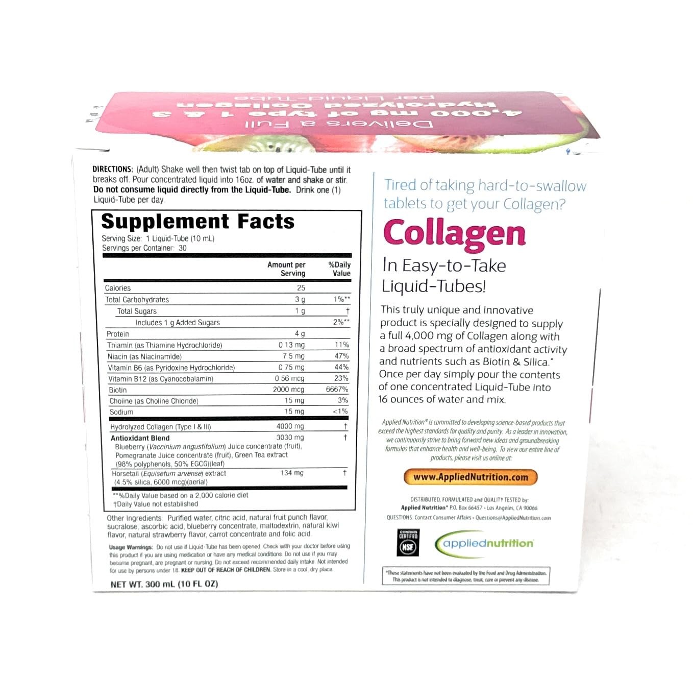 Applied Nutrition Liquid Collagen Drink Mix 4000 30 Count (Pack of 1), Red