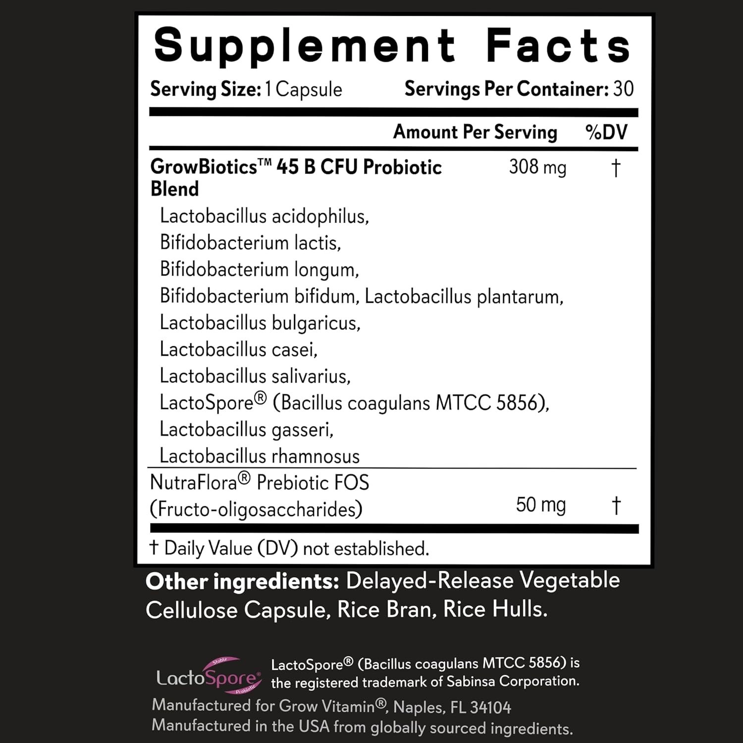 grow vitamin GrowBiotics Probiotics for Women & Men 45 Billion CFU, 11 Strains