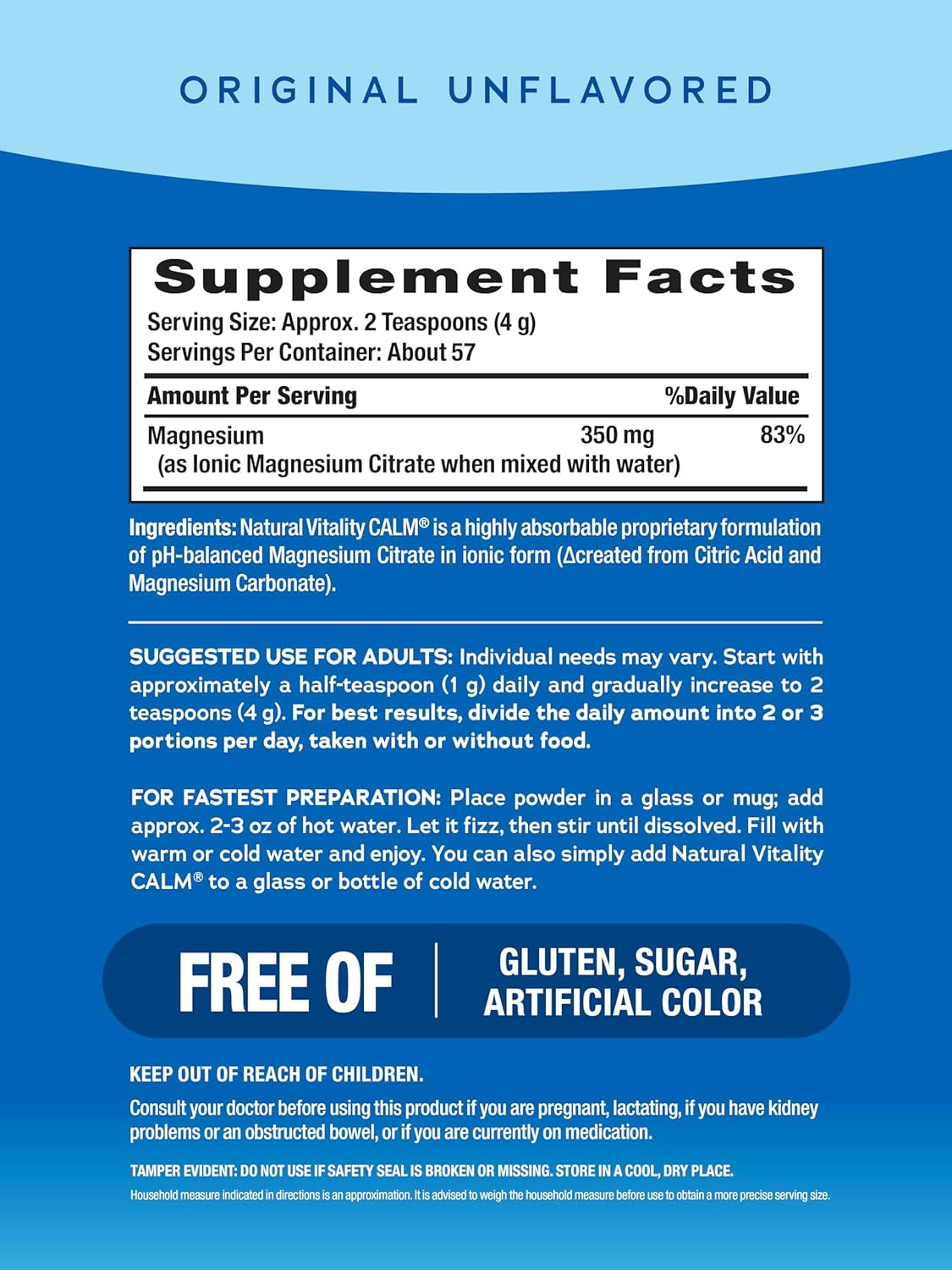 Natural Vitality Calm Magnesium Powder | 8oz Unflavored Supplement | EXP 10/2027