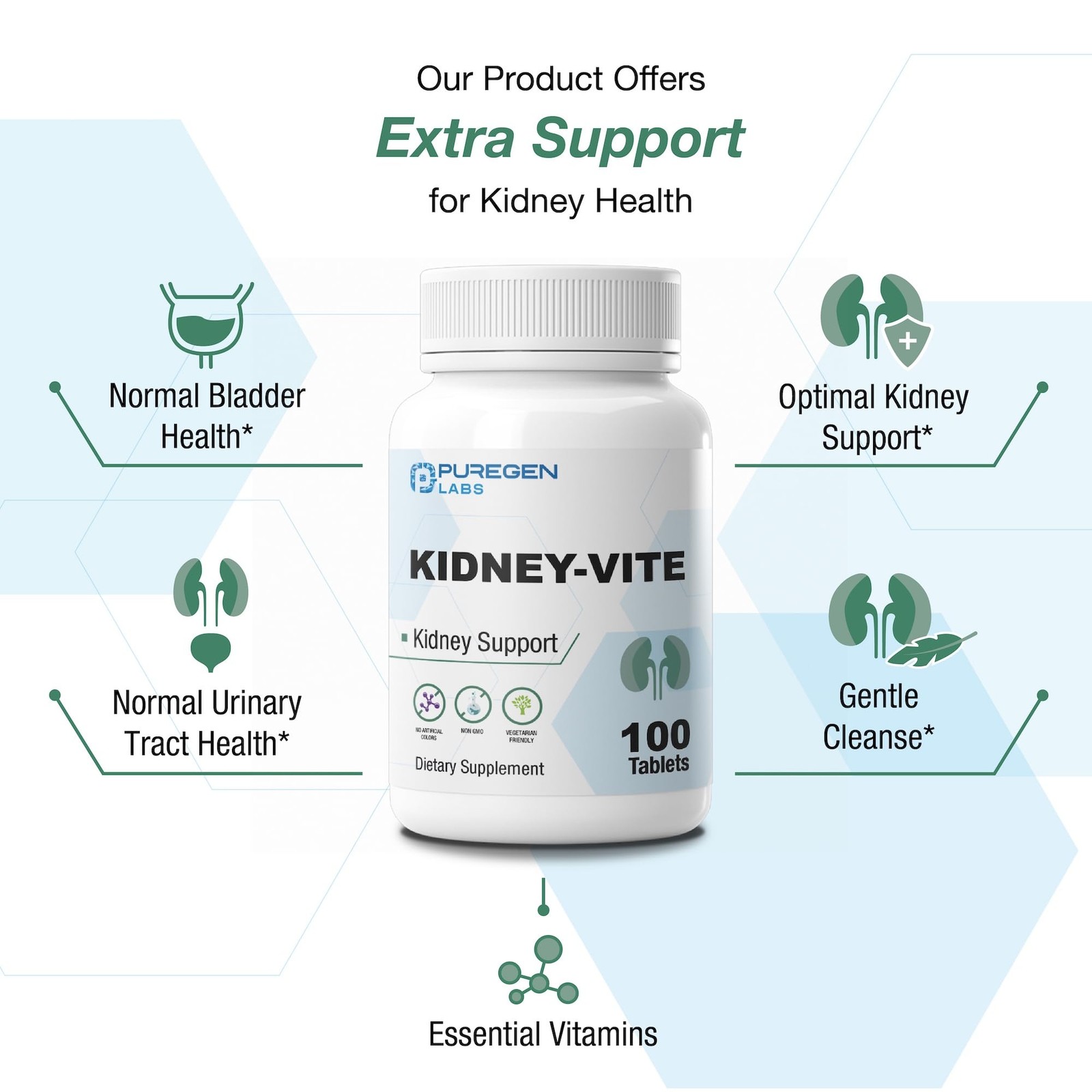 Puregen Labs Kidney-Vite | Premier Kidney, Renal 100 Count (Pack of 1)