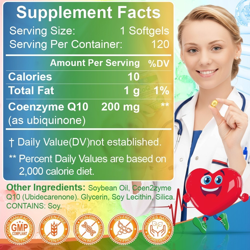CoQ 10 CoEnzyme Q-10 200mg Support Heart Health,High Potency 120 Capsule