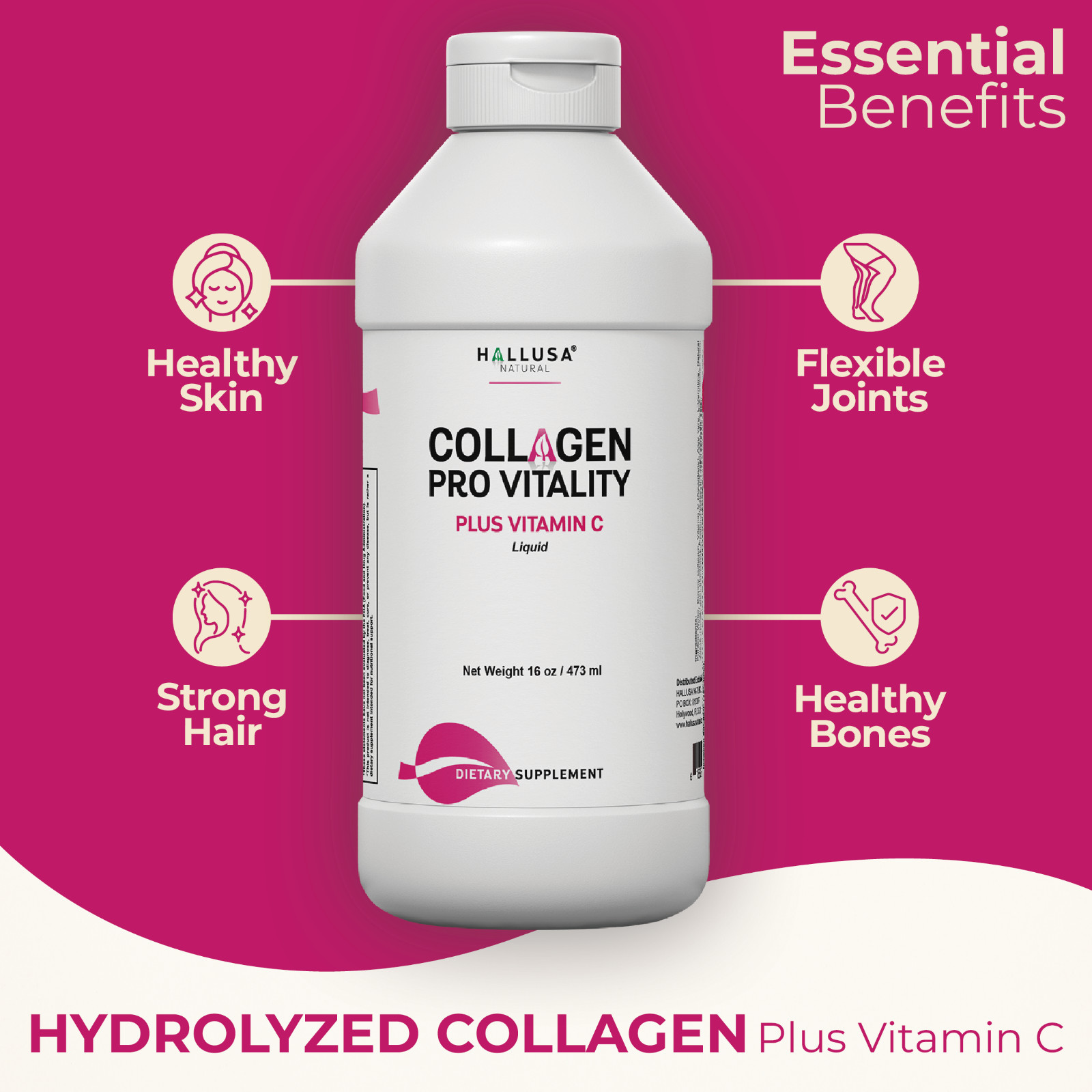 COLLAGEN LIQUID PLUS VIT C – Skin, Hair & Joint Health – Anti-Aging – 16 OZ