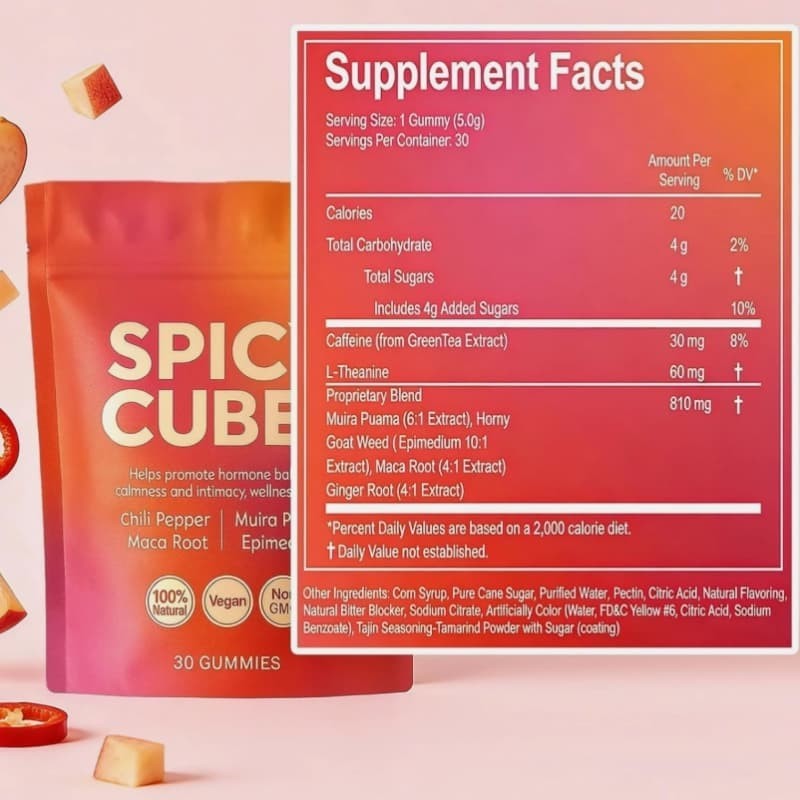 Peach Gummies Spicy Cubes 30 Gummies 1/2 Bag Support Hot Calm and Relaxation for