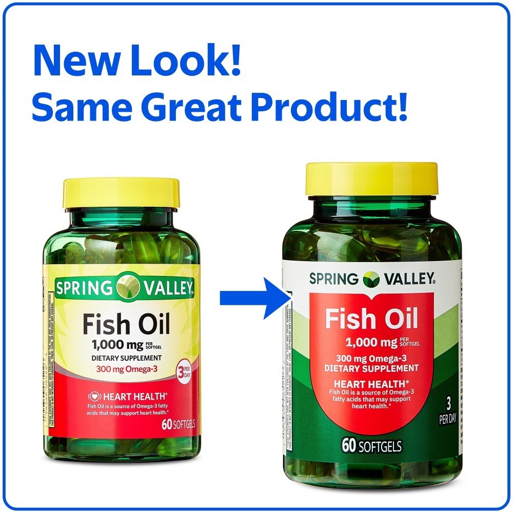 Fish Oil Omega-3 Softgels for Heart Health, 1000 mg, 60 Count