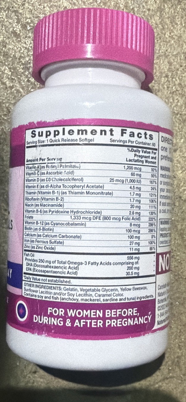 Nature’s Truth Ultra Prenatal Multivitamin + DHA ; 60 Softgels Exp 06/2027