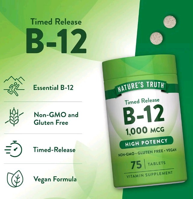 Nature’s Truth Timed Release Vitamin B-12 1,000mcg Tablets Non-GMO 75