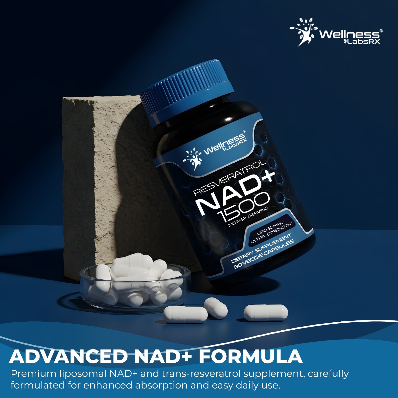 NAD+ Supplement 1500mg with Resveratrol | Cellular Health & Energy | 90 Caps