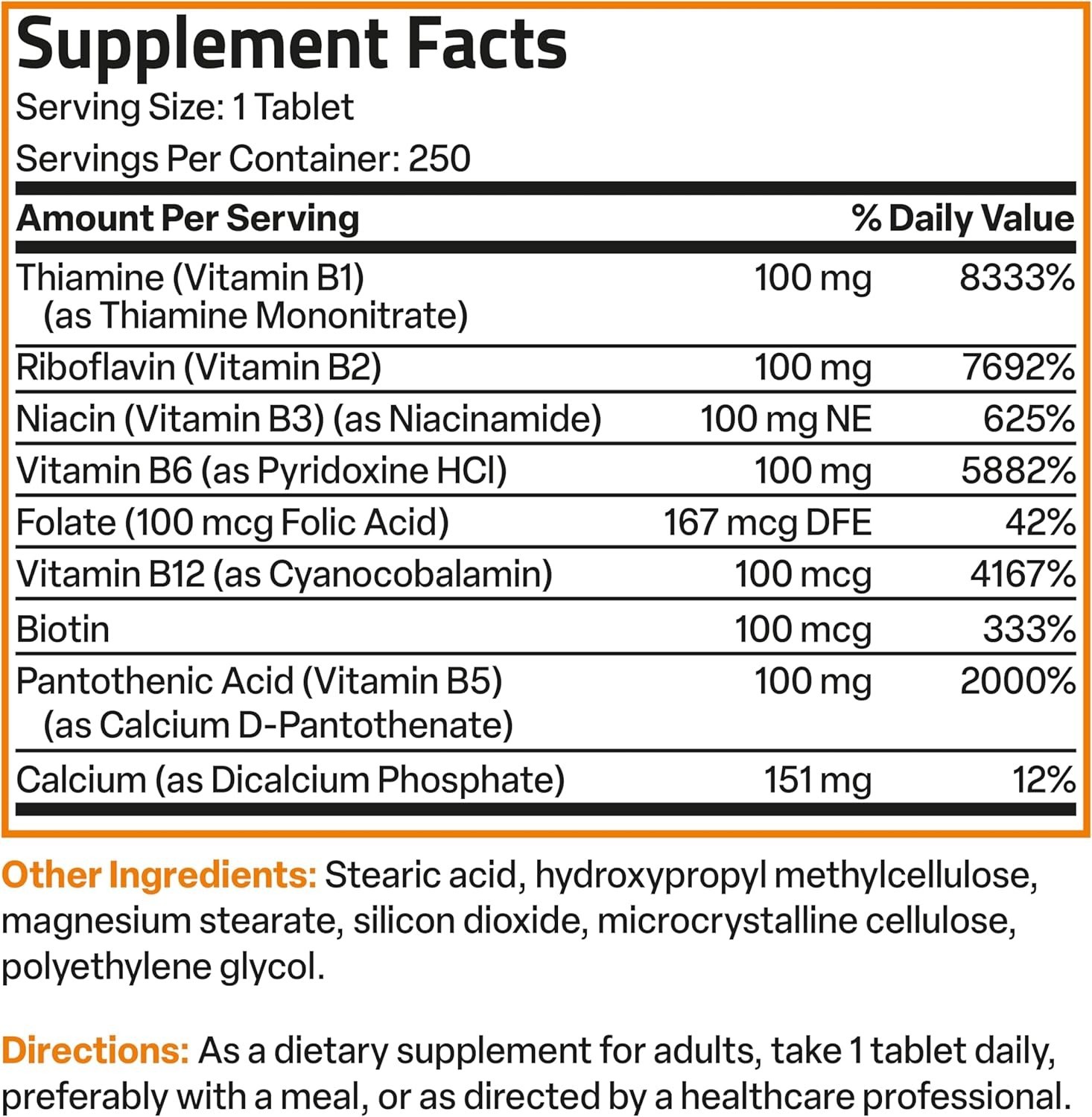 Bronson Super B 100 Vitamin B Complex Sustained Release 250 Count (Pack of 1)