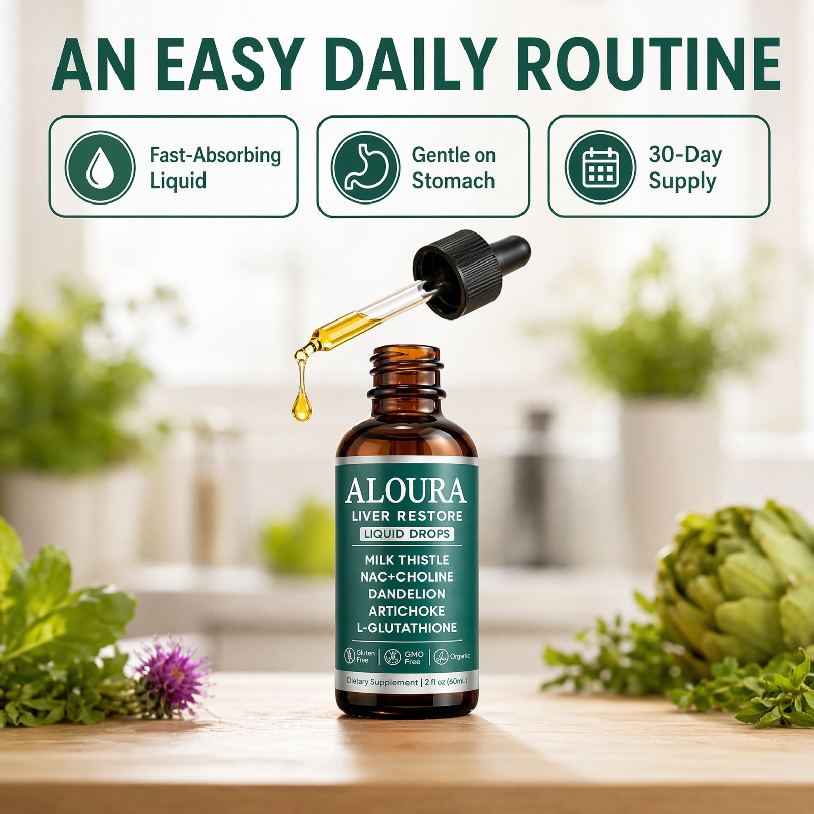 Aloura Liver Restore Drops Natural Liver Detox Milk Thistle Support Supplement