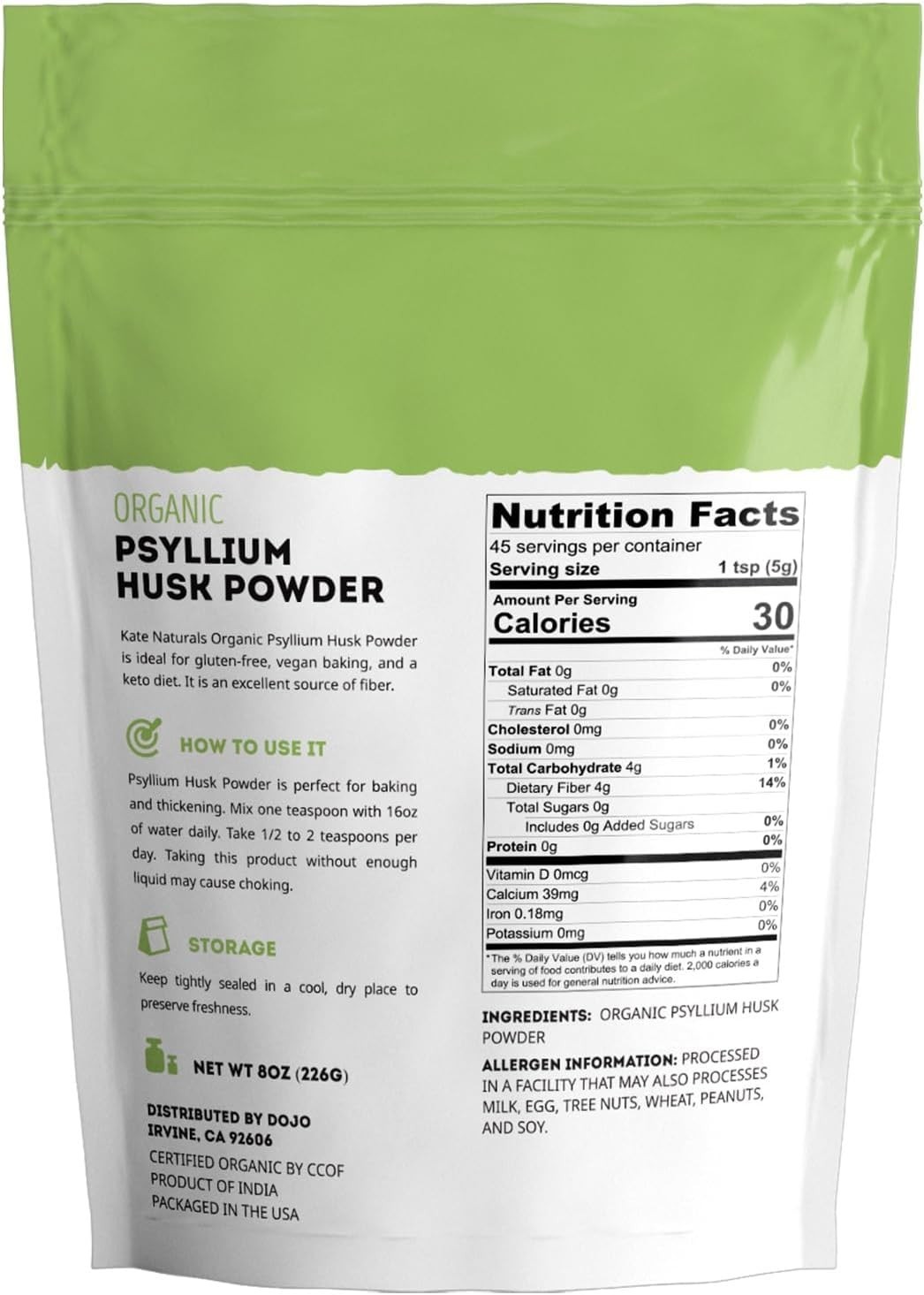 8oz Gluten-Free Organic Psyllium Husk Powder – Perfect for Baking & Digestion