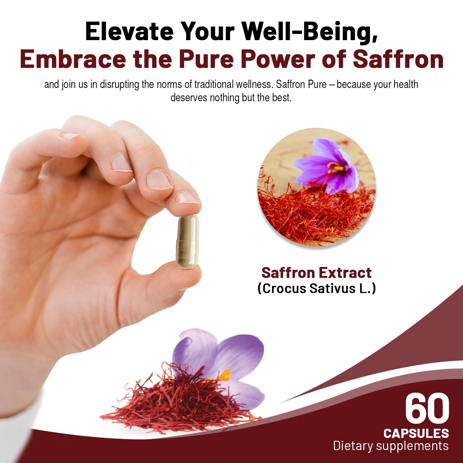 Saffron Extract 88.5mg, Help Improve Sleep Habits Non-GMO & Gluten Free, 60 Caps