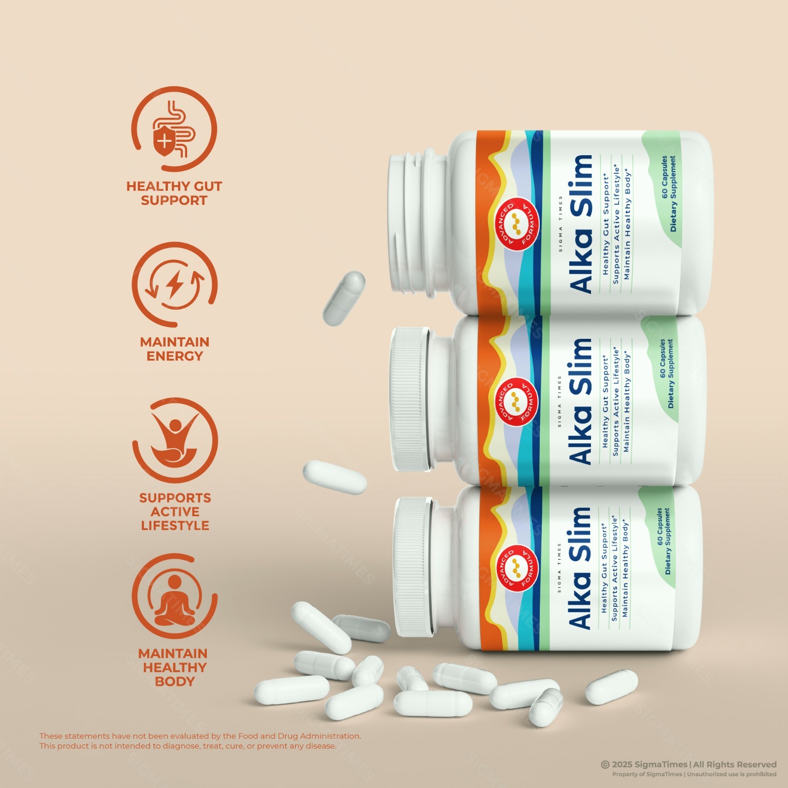 Alka Slim Capsules, AlkaSlim Weight Loss Natural Supplement Pills 60ct
