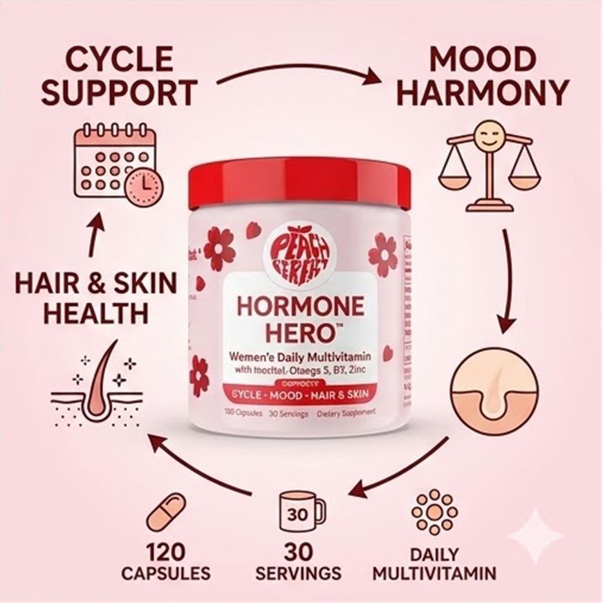 Peach Perfect Hormone Hero Inositol Multivitamin 2-Pack Cycle Mood Hair 240 Caps