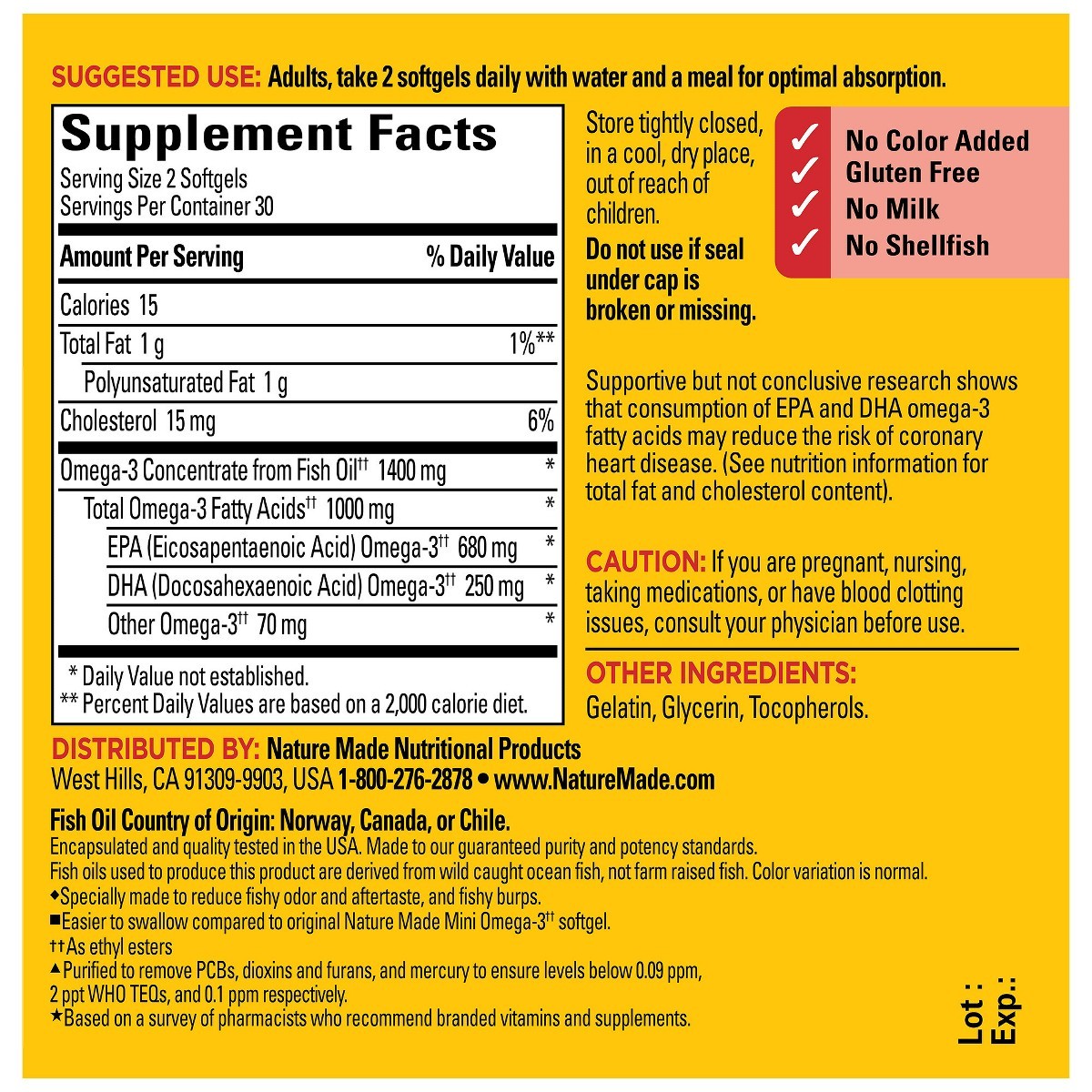 Nature Made Extra Strength Burp-Less Omega-3 from Fish Oil 1400 mg – 60ct