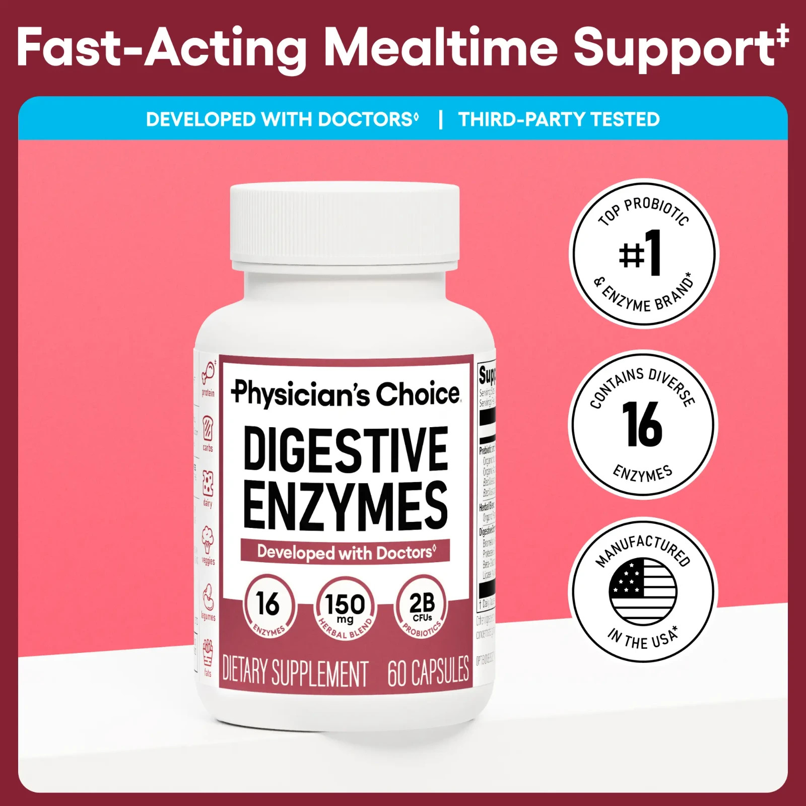 Physician’s CHOICE Digestive Enzymes – Multi Enzymes, Organic Prebiotics – 60 CT