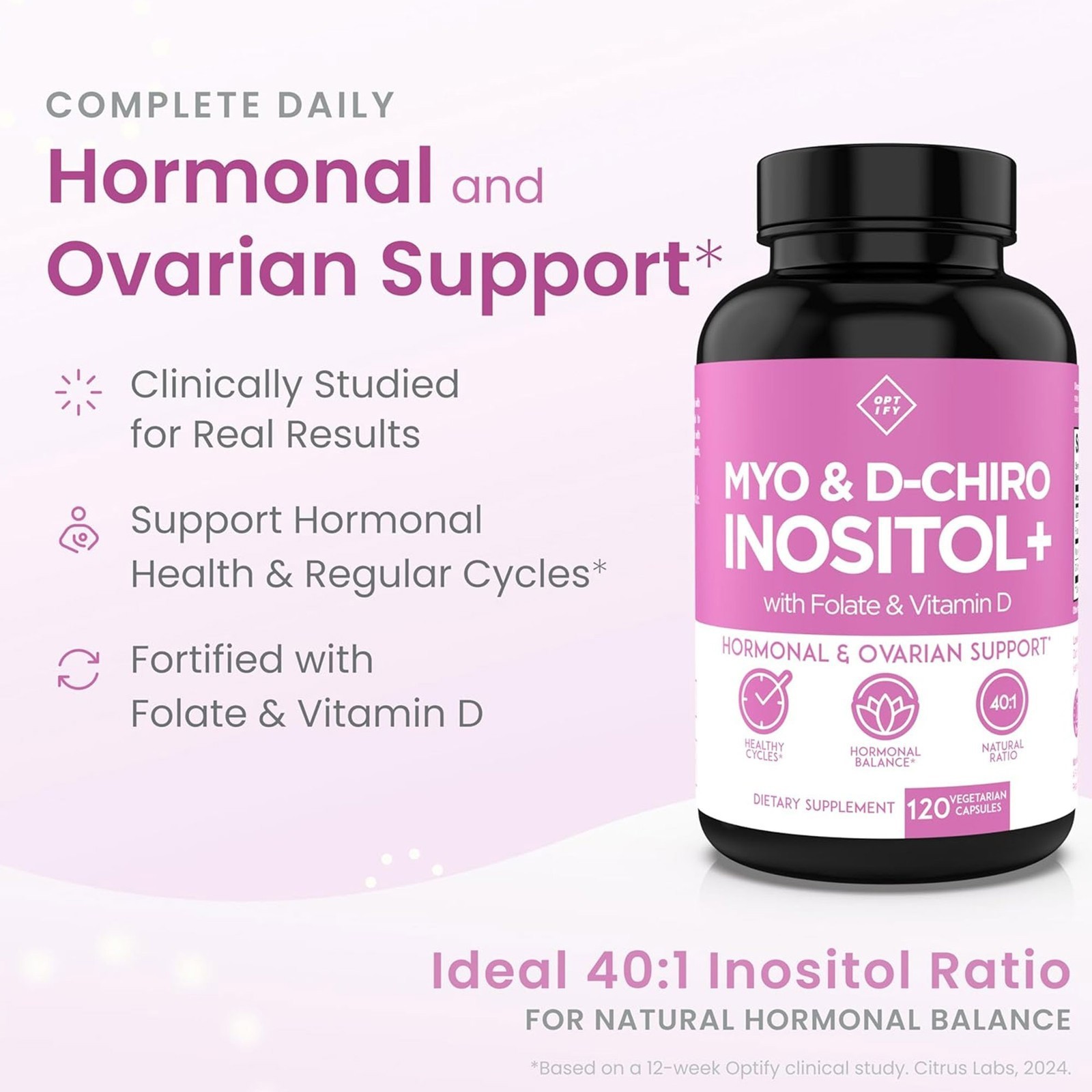 Optify Myo & D-Chiro Inositols W/ Vitamin D3 and Folate Hormone & Ovarian Health