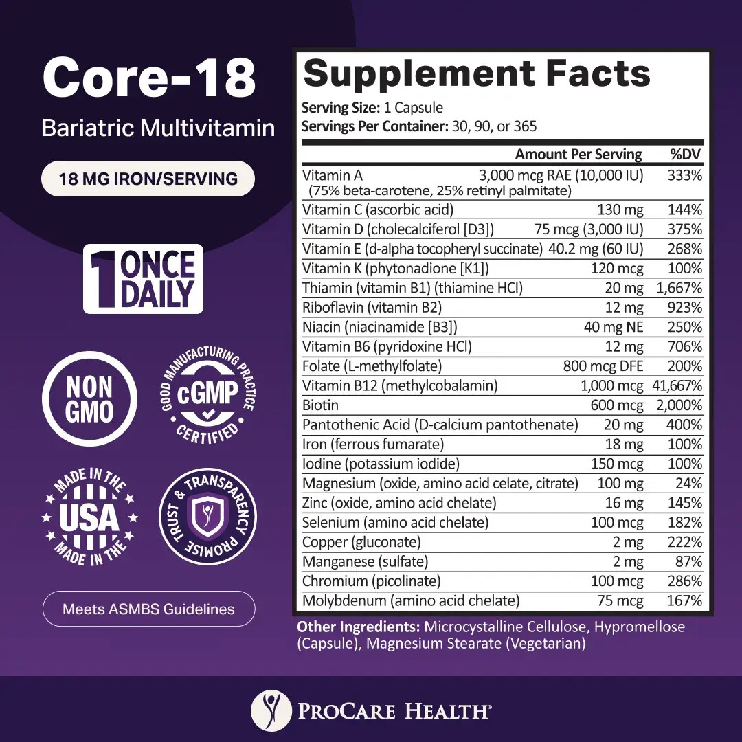 ProCare Health “1 per Day!” Bariatric Multivitamin Capsule with 18mg Iron