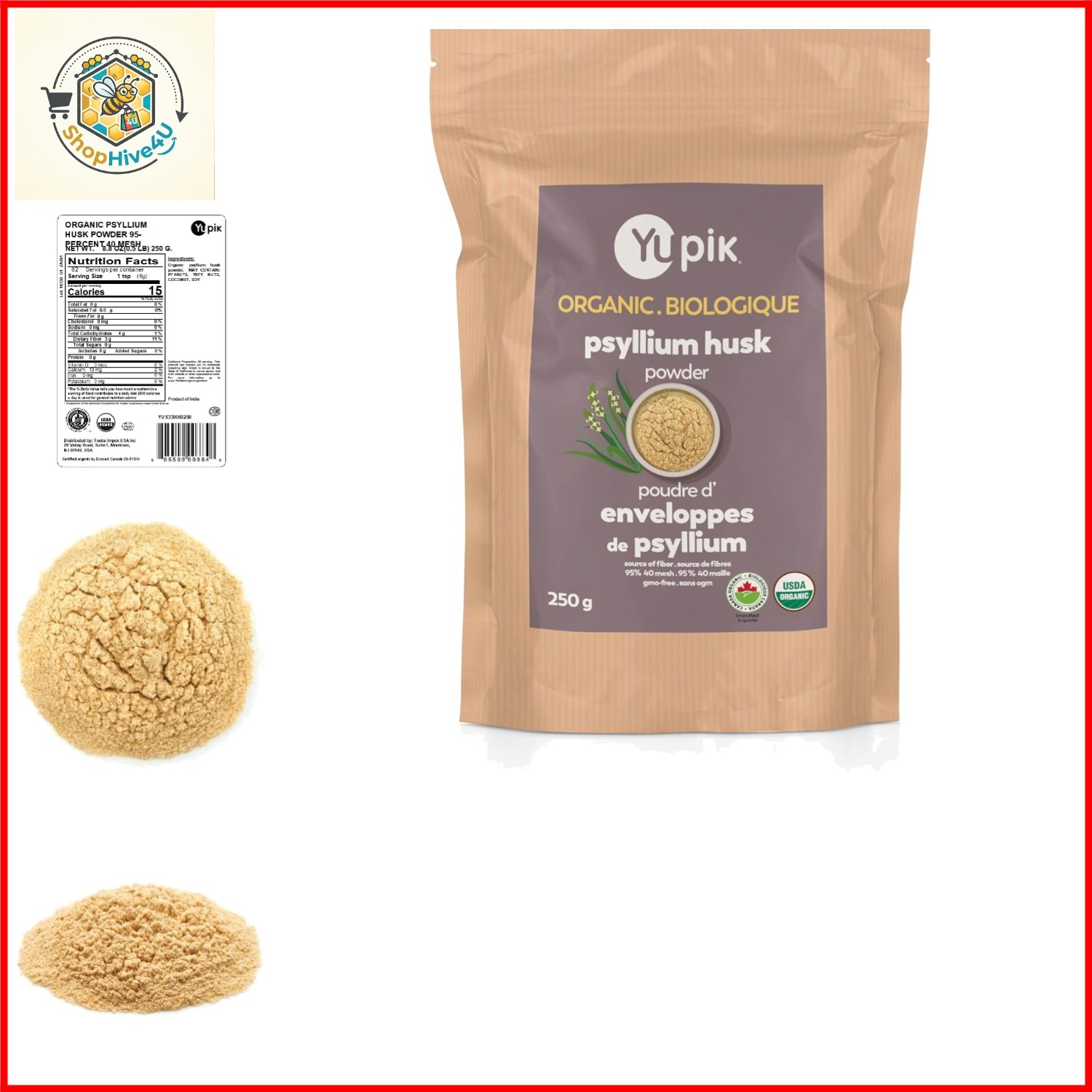 Organic Psyllium Husk Powder 8.8oz, 95% Purity, Soluble Fiber, USDA Certified…