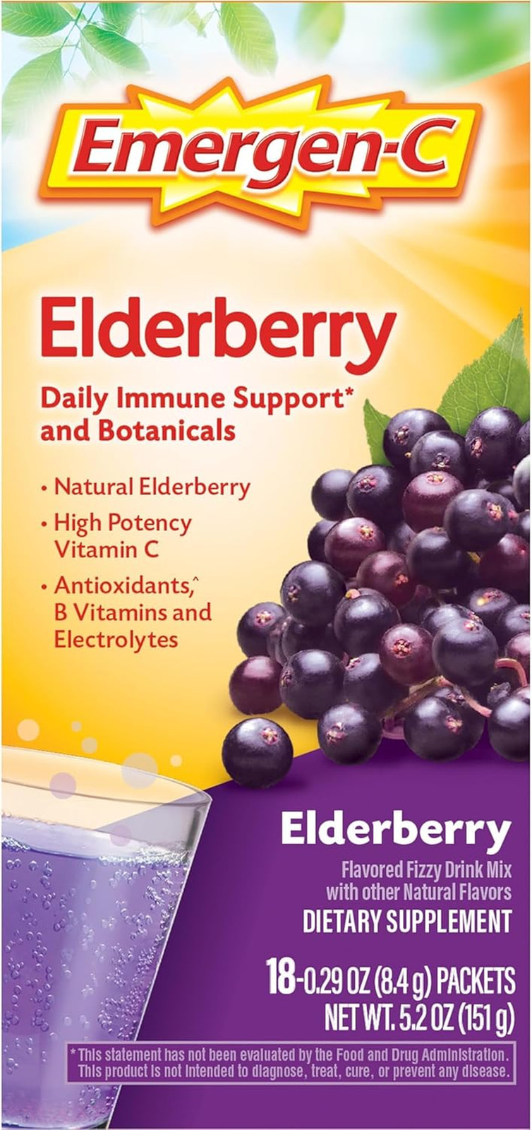 Elderberry Fizzy Drink Mix, Elderberry Immune Support, Natural Flavors, with Hig