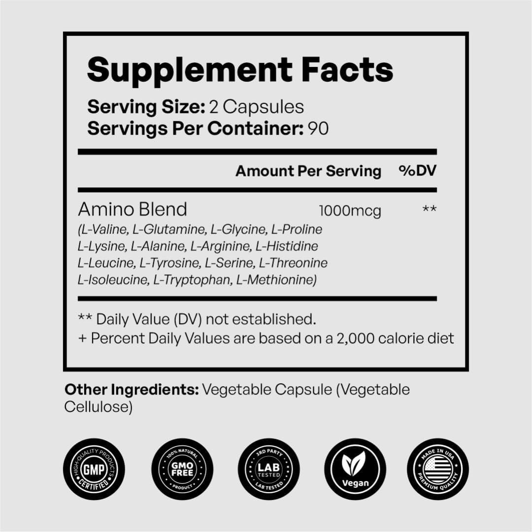 157 Amino Body Support Complex 1000 mcg with L-Glutamine – Made in USA – 180ct.