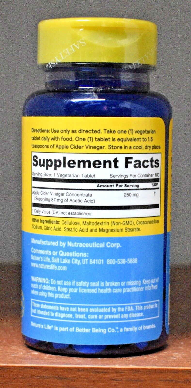 Nature’s Life Apple Cider Vinegar 250 mg 100 Tablets 250mg 1 Per Day