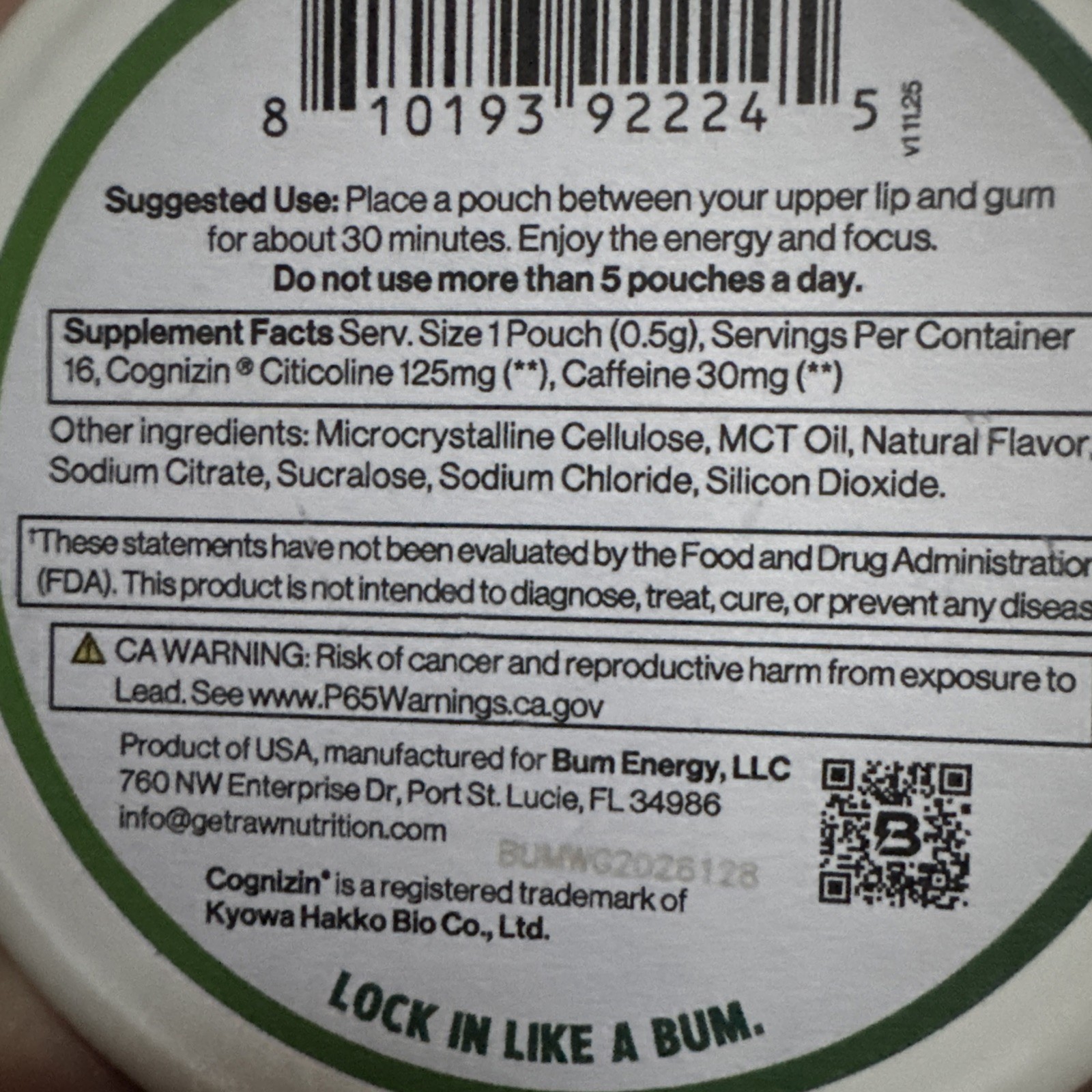 BUM Energy wintergreen Flavored Supplement Focus Pouches – 16ct NO Nicotine