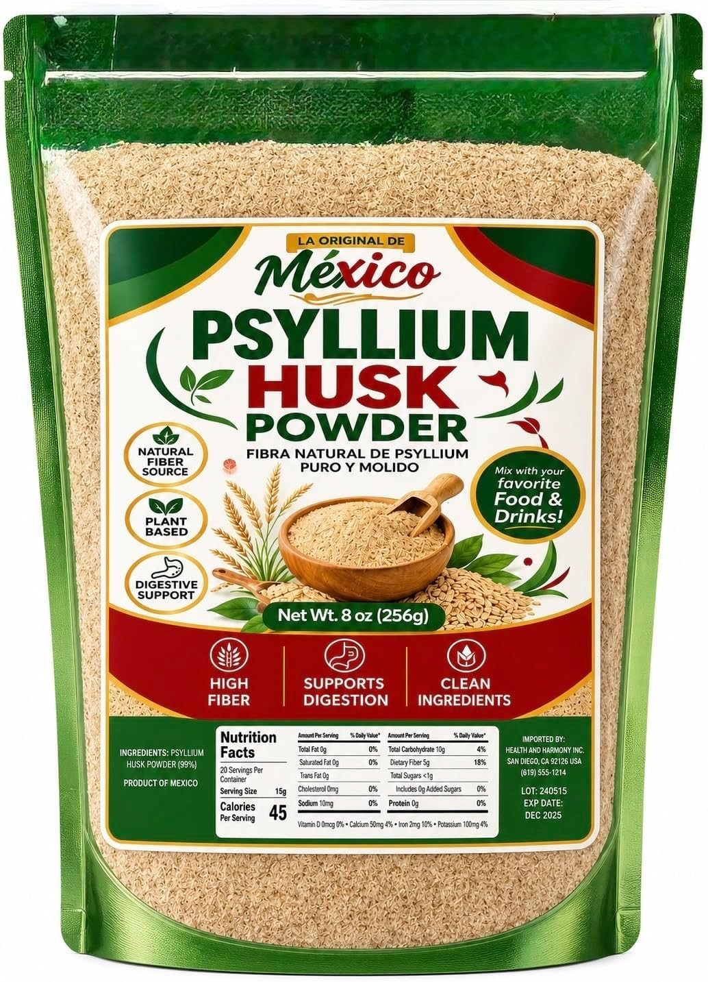 Organic Psyllium Husk Powder, 8oz – Finely Ground, Unflavored, Vegan, Keto, Pale
