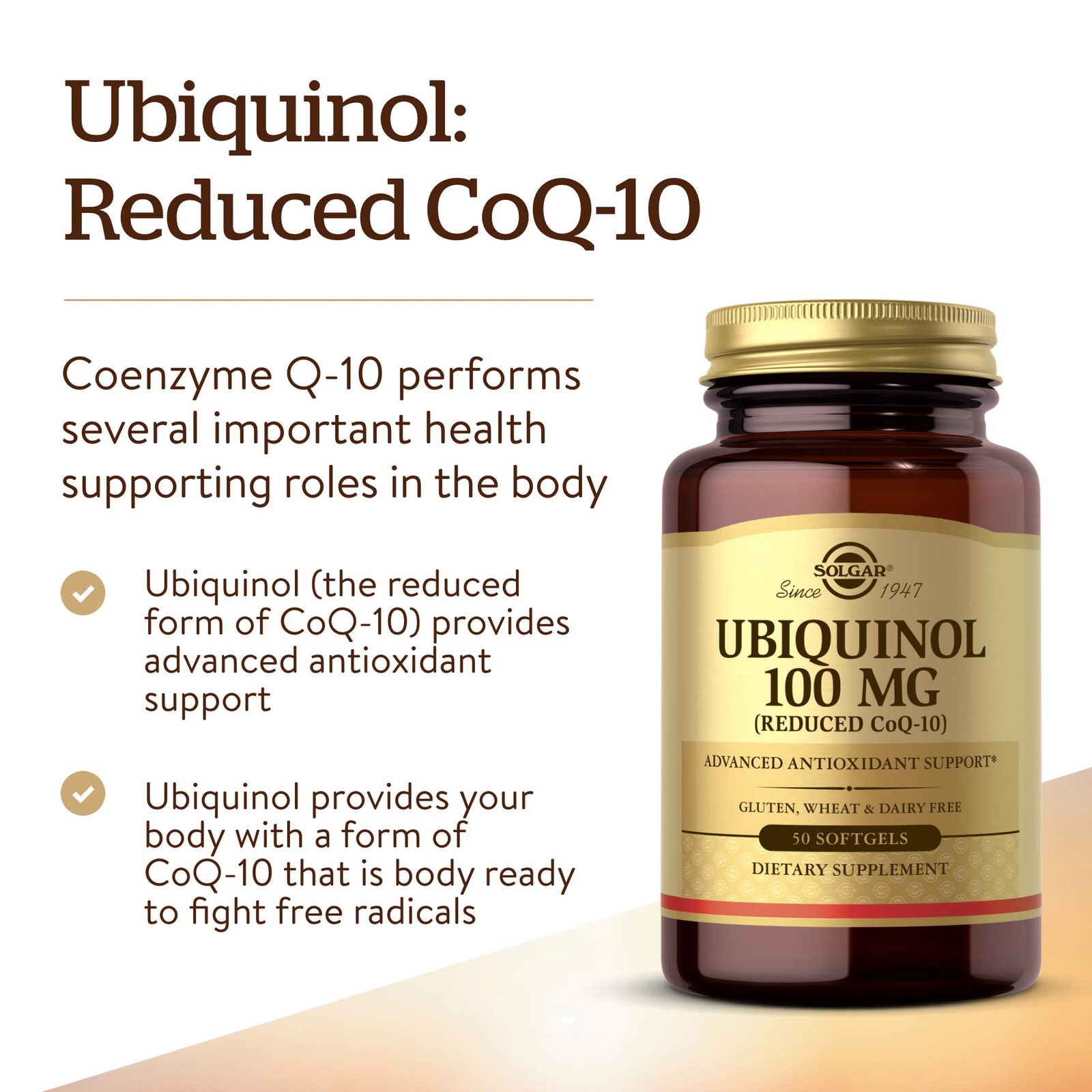 Solgar Ubiquinol 100 mg, 50 Softgels 50 Count (Pack of 1), Standard Packaging