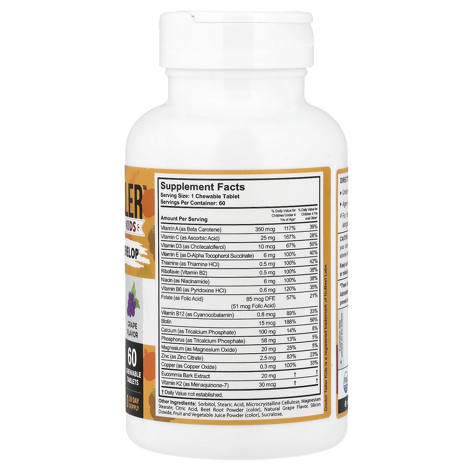 Doctor Taller, Kids Ages 2-9 Years, Grape, 60 Chewable Tablets