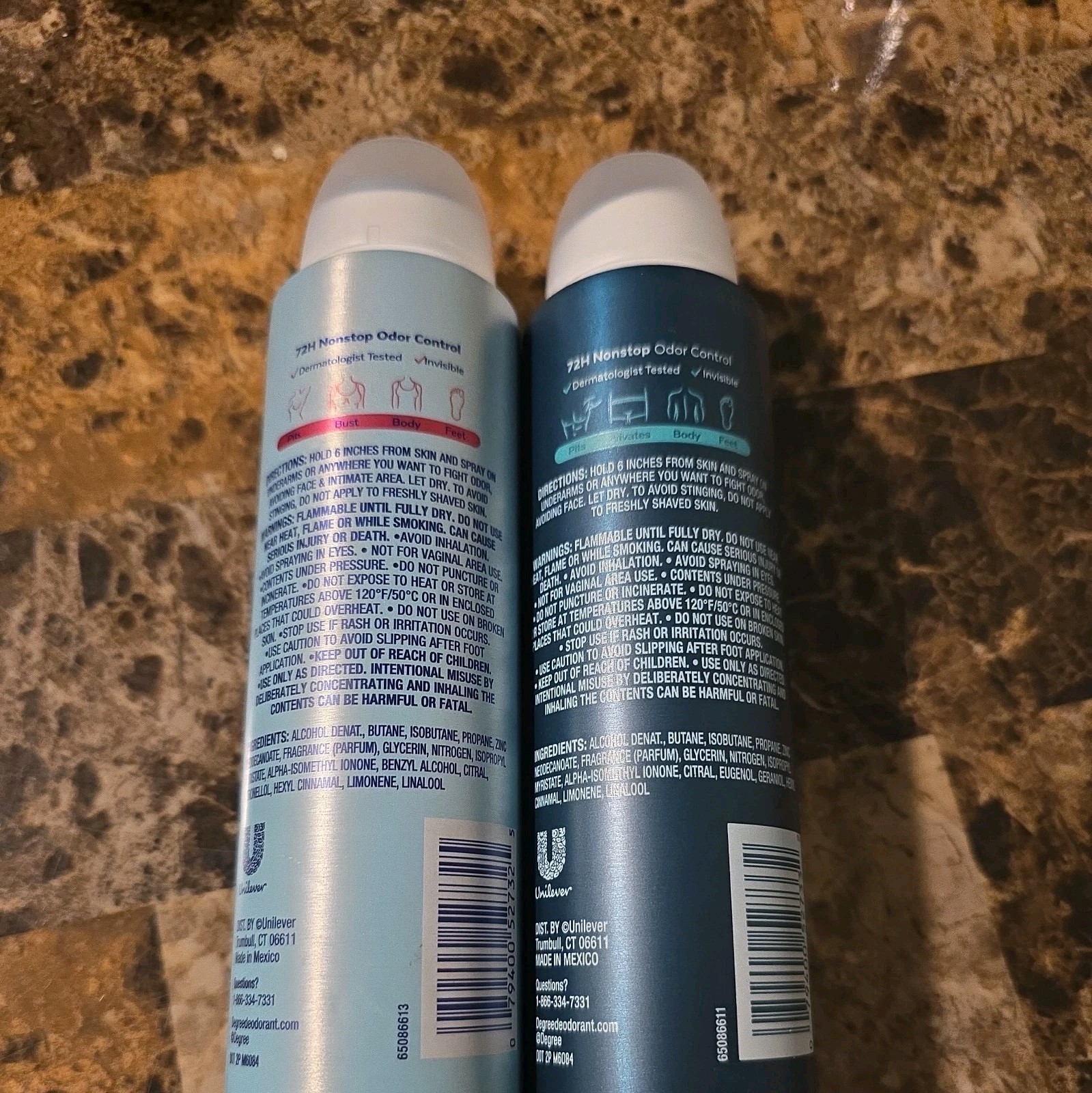 2 pc Degree Men & Women Deodorant Spray Rose Waterlily/Ocean Chill (CO59)