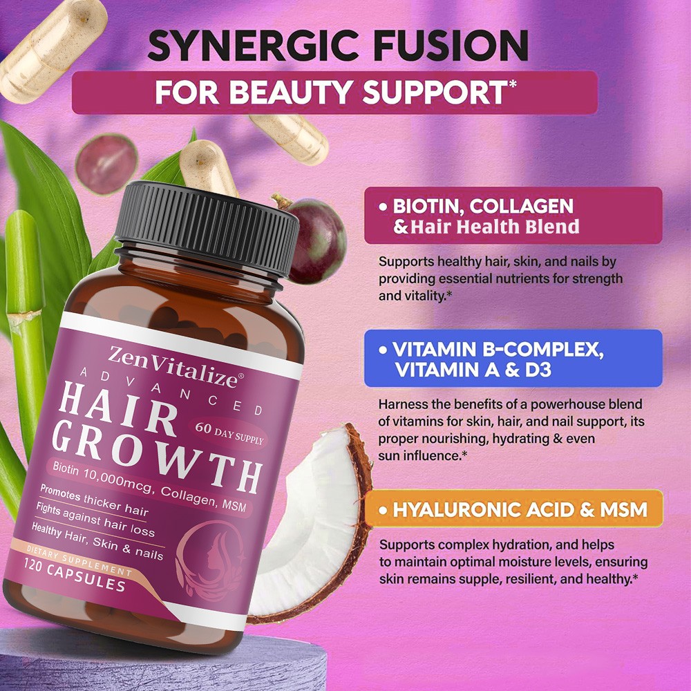 Advanced Hair Growth Supplement for Stronger Hair, Skin & Nails 30/60/120 Caps