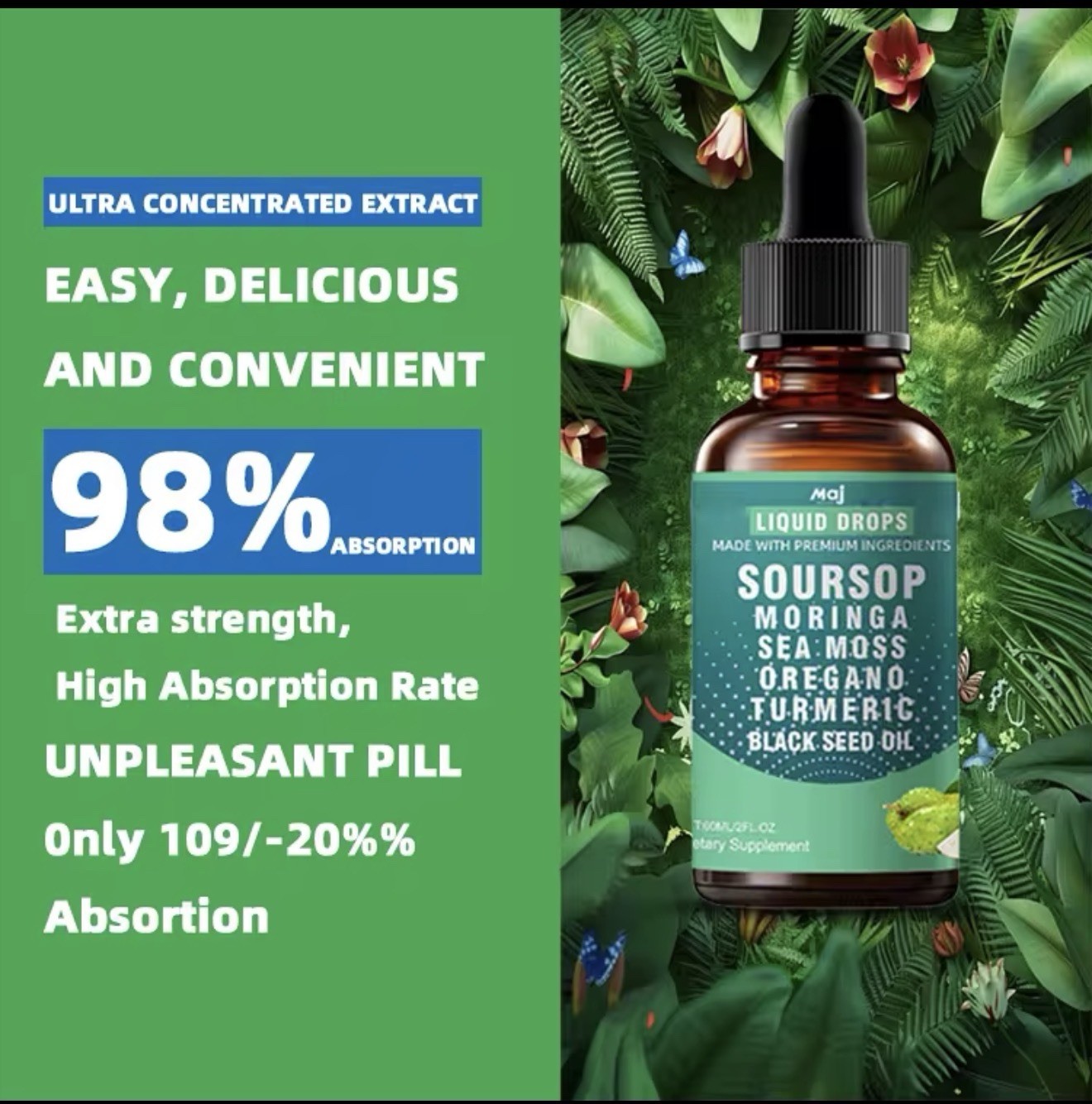 Soursop Multivitamin Liquid Drops, Bitters 2 Fl Oz (Pack of 1)