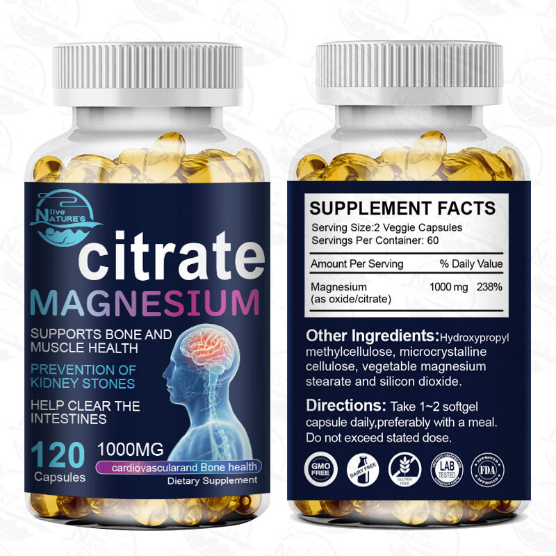 Magnesium Citrate 1000mg Capsules Super Strong Effective Capsules 120 Softgels
