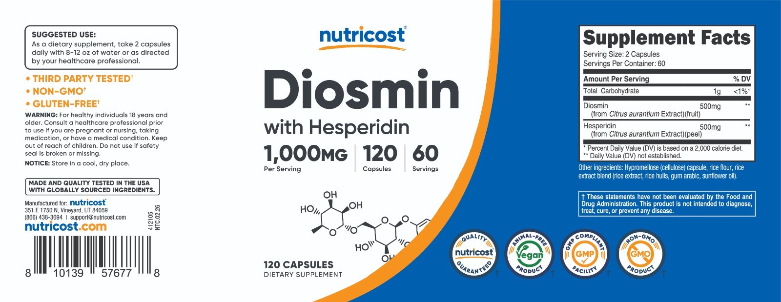 Nutricost Diosmin With Hesperidin (1000mg) 120 Capsules – Diosmin Complex, Vegan