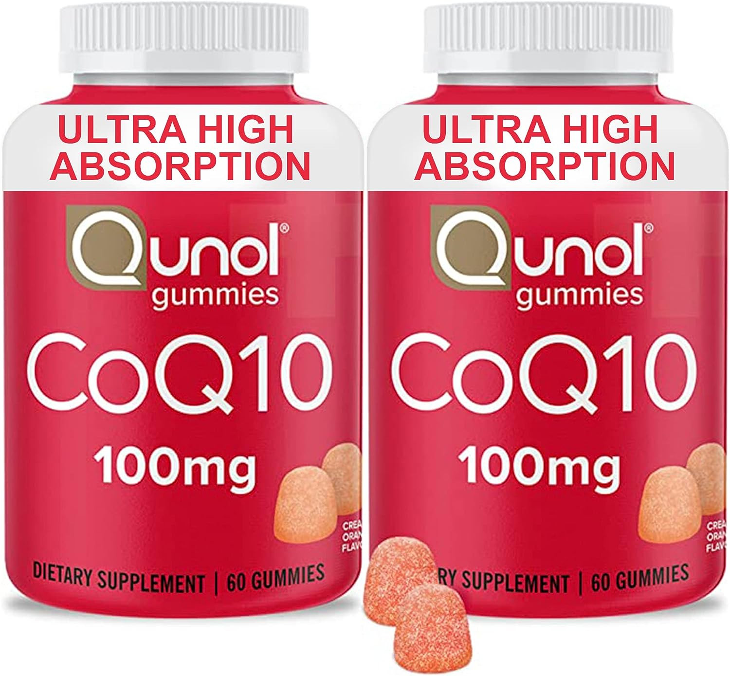 Qunol CoQ10 Gummies 100Mg, Heart Health Supplement, Vegan, Gluten Free, 2×60 Ct