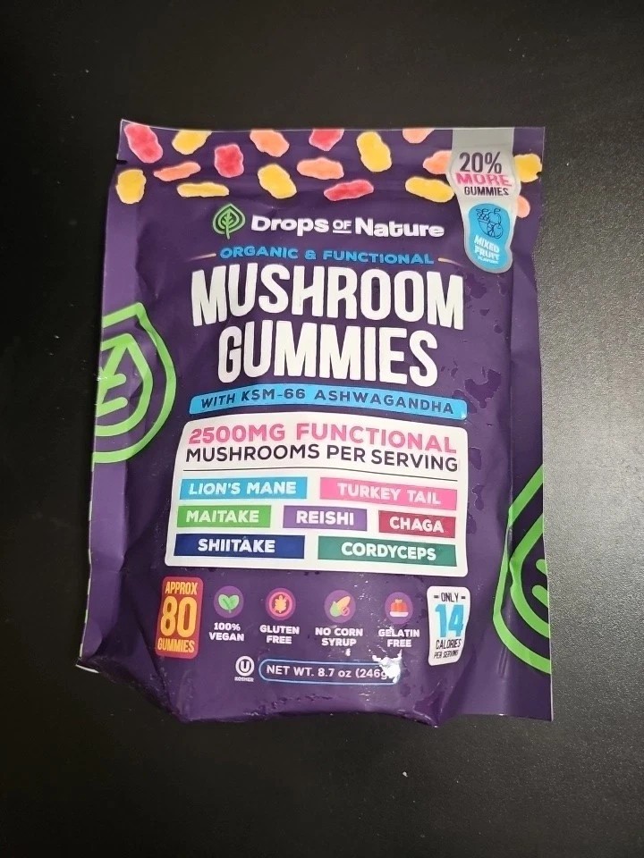 Drops of Nature Mushroom Gummies – Ashwagandha, Lion’s Mane – 80ct