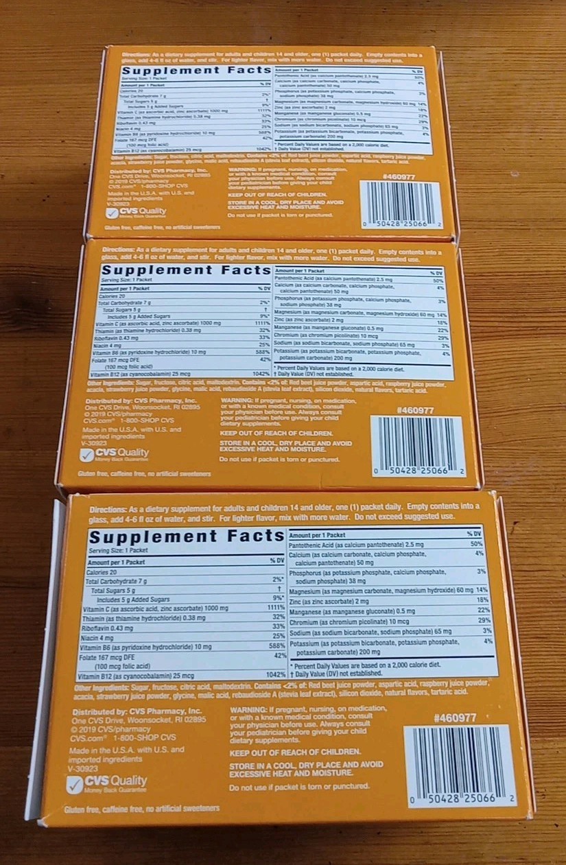 3 Boxes CVS Health Vitamin C 1000mg 36 Packets (108 total) Compare to Emergen-c