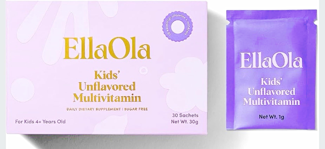 EllaOla Kids Unflavored Multivitamin Sachets, Sugar-Free Vegan, 30 Count