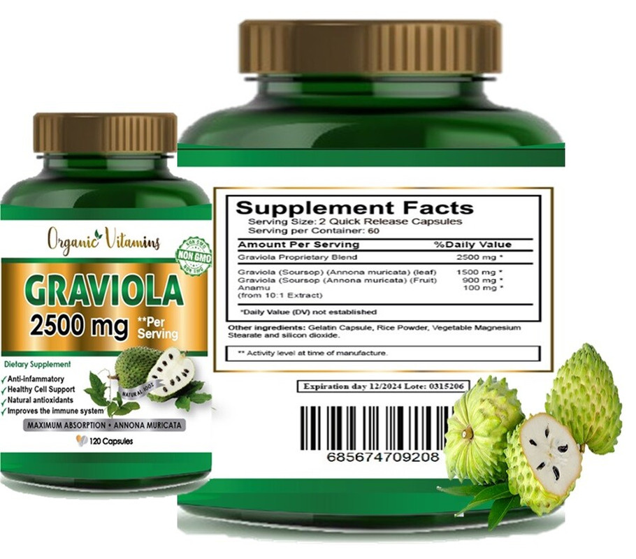 Pure 100% Organic Vitamins Vitamisan Soursop Leaf Total 2500 Mg Graviola