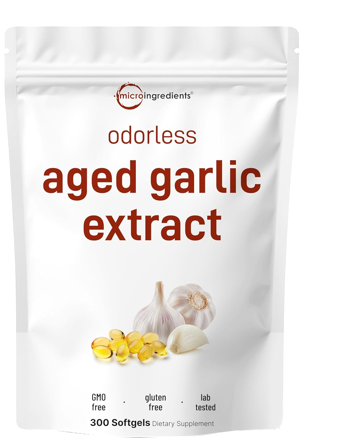 Odorless Garlic, 300 Softgels | 2 Years Aged Garlic Extract | Grown Allium Sativ