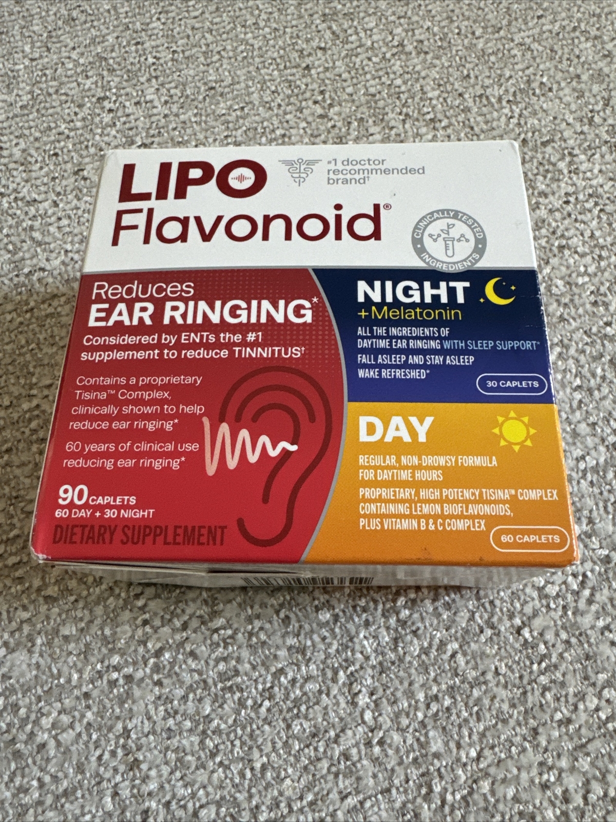 Lipo Flavonoid Plus Day/Night PM Pack Ear Ringing 90 Caplets Total 01/2027 NEW