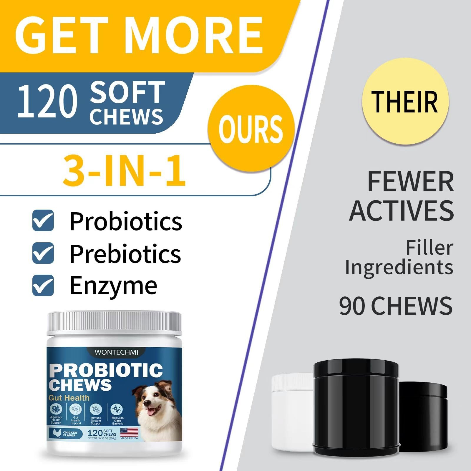 Probiotics for Dogs, Improve Itchy Skin 120 chews, brown
