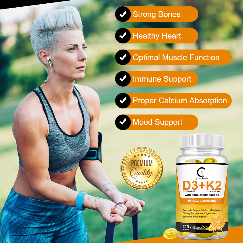 Vitamin D3 K2 5000 IU Supplement – MK-7 for Calcium Absorption & Immunity 120ct