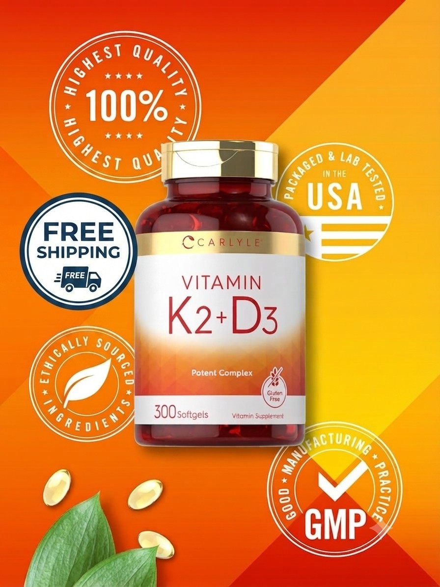:Carlyle Vitamin K2 D3 Supplement 300 Softgels 200mcg MK-7 10000 IU D3 Non-GMO