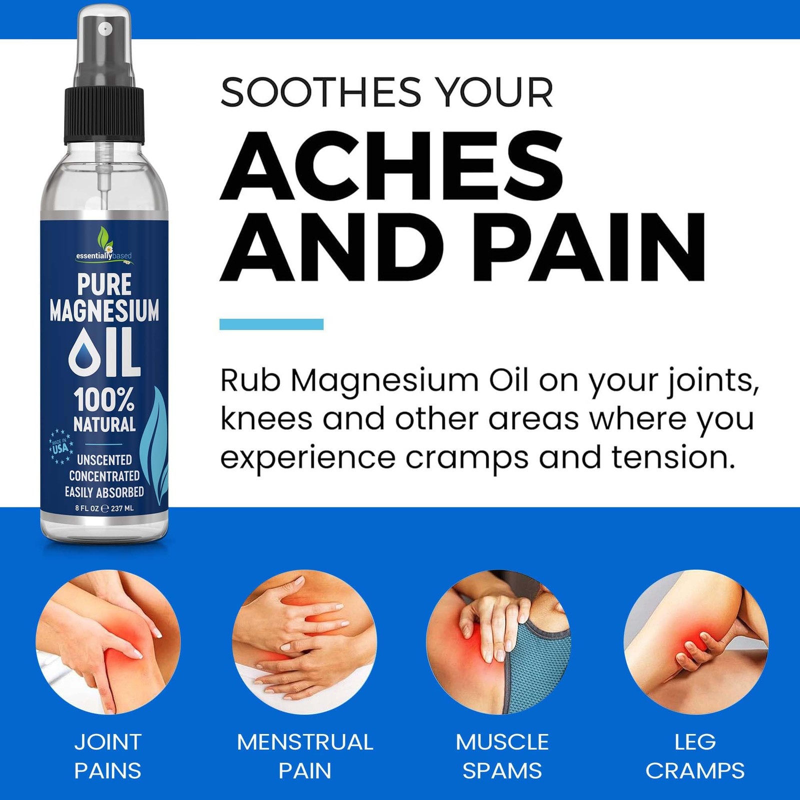 Pure Magnesium Oil Spray 8oz – Topical 8 Ounce (Pack of 1), Clear